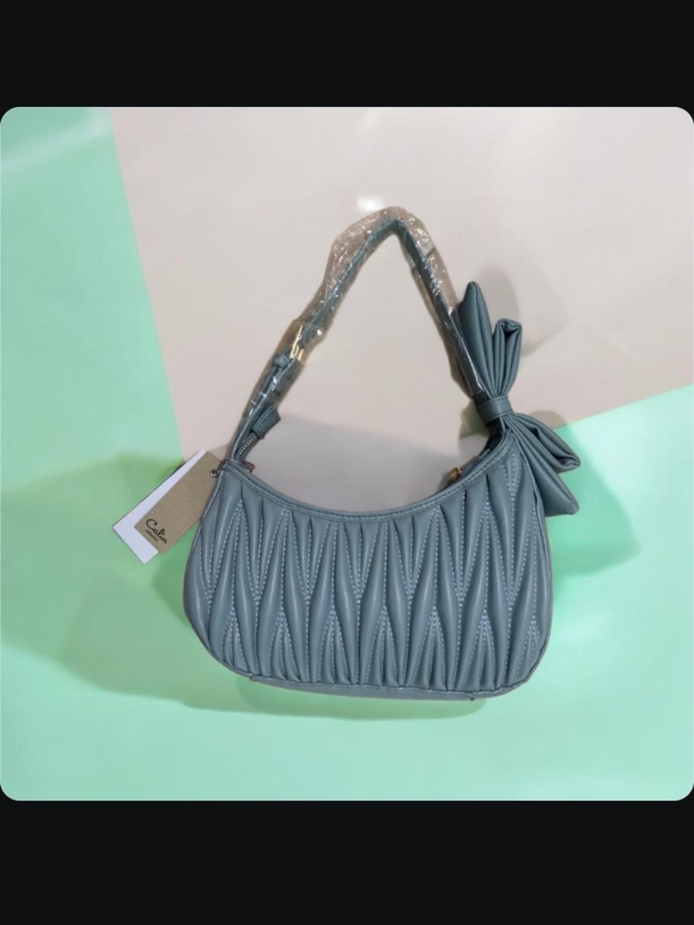 Women's Quilted Shoulder Bag in Dusty Blue